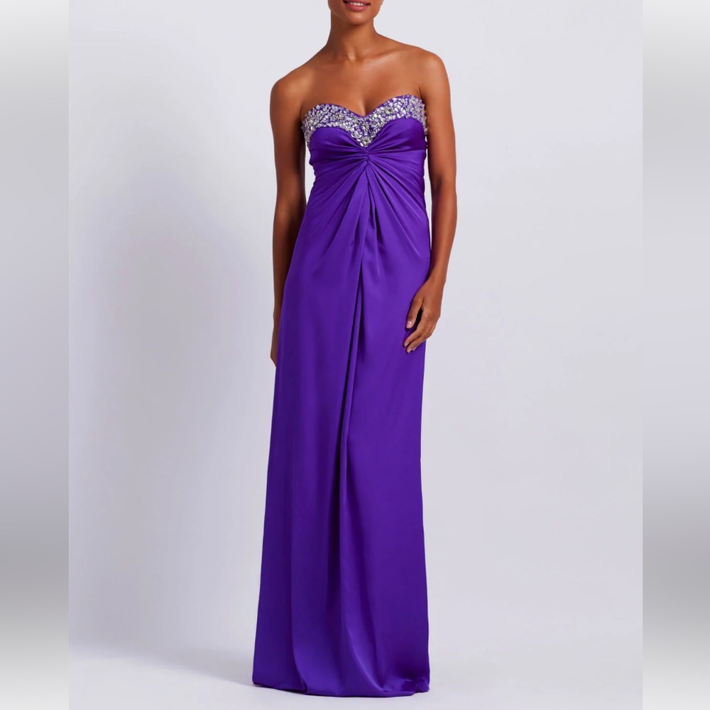 PatBO Strapless Purple Evening Gown with Beaded Sweetheart Neckline - Picture 12 of 13